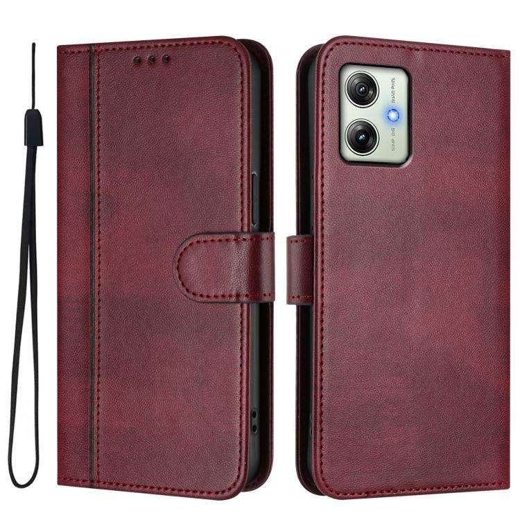 For Motorola Moto G64 India / G54 5G India Line Splicing Buckle Retro Leather Phone Case(Wine Red)