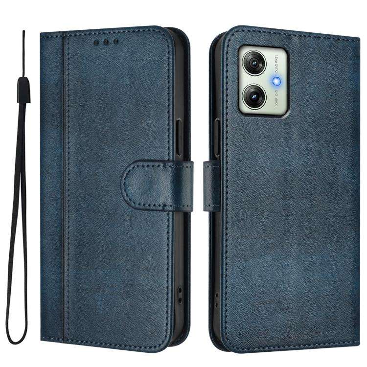 For Motorola Moto G64 India / G54 5G India Line Splicing Buckle Retro Leather Phone Case(Dark Blue)