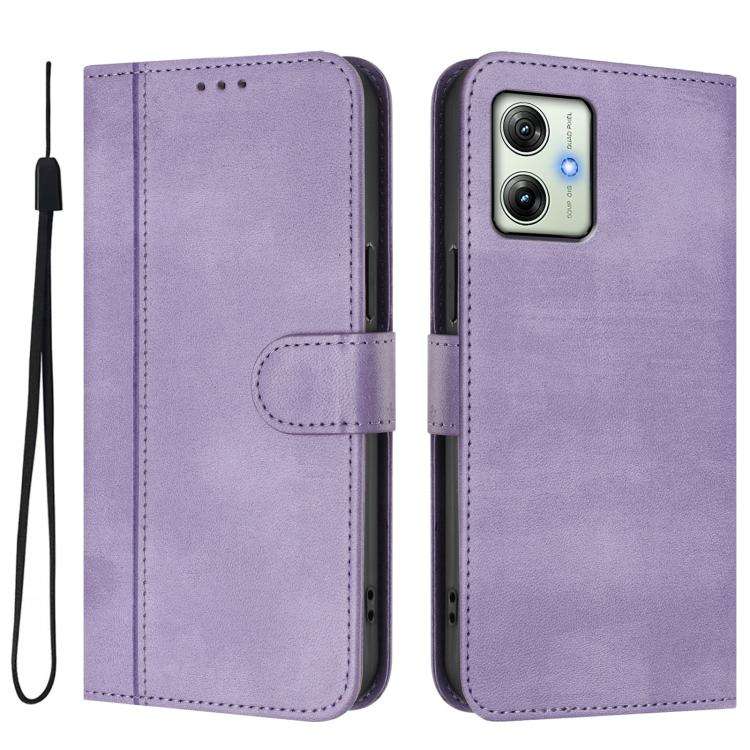 For Motorola Moto G64 India / G54 5G India Line Splicing Buckle Retro Leather Phone Case(Purple)