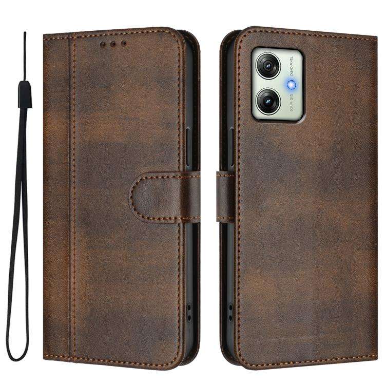 For Motorola Moto G64 India / G54 5G India Line Splicing Buckle Retro Leather Phone Case(Brown)