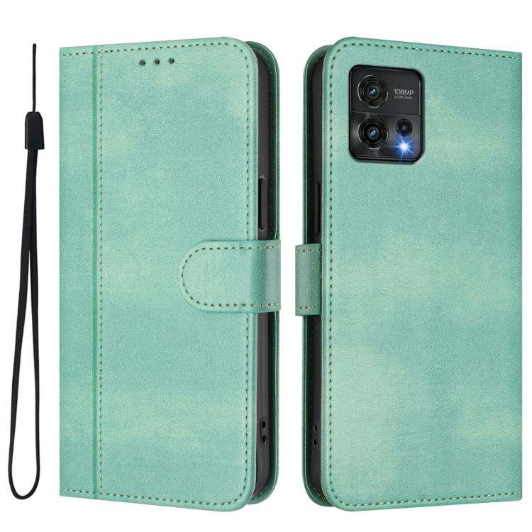 For Motorola Moto G72 Line Splicing Buckle Retro Leather Phone Case(Mint)