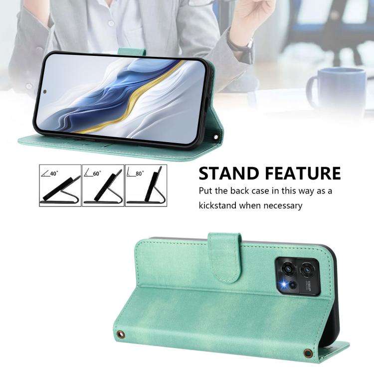 For Motorola Moto G72 Line Splicing Buckle Retro Leather Phone Case(Mint)