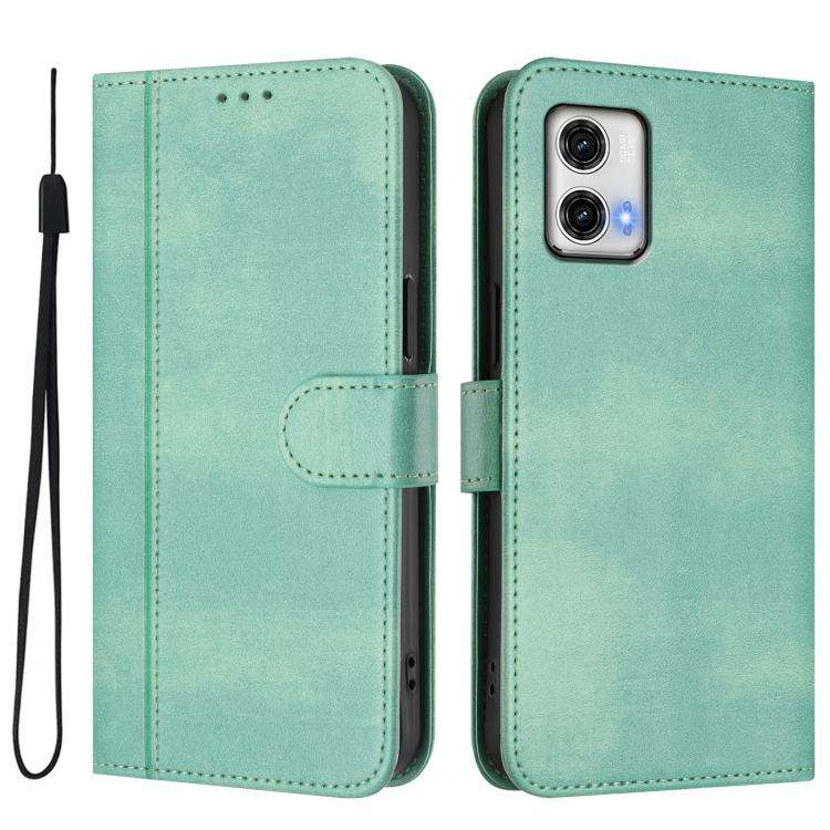 For Motorola Moto G73 5G Line Splicing Buckle Retro Leather Phone Case(Mint)