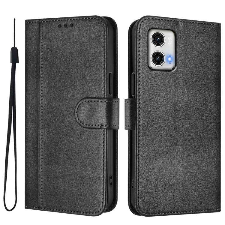 For Motorola Moto G73 5G Line Splicing Buckle Retro Leather Phone Case(Black)