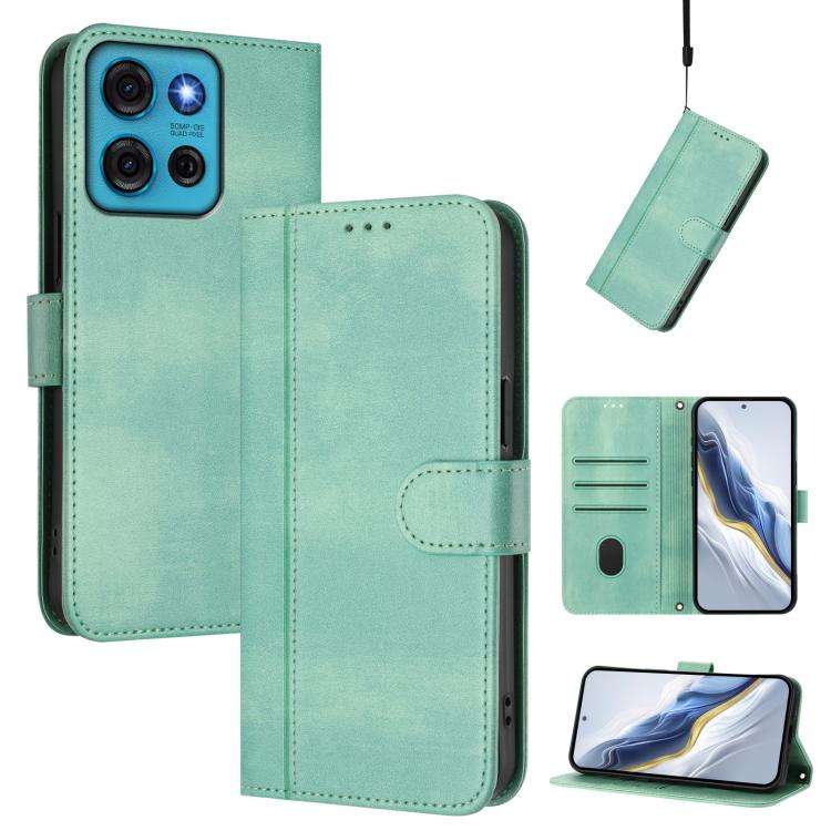 For Motorola Moto G75 5G Line Splicing Buckle Retro Leather Phone Case(Mint)