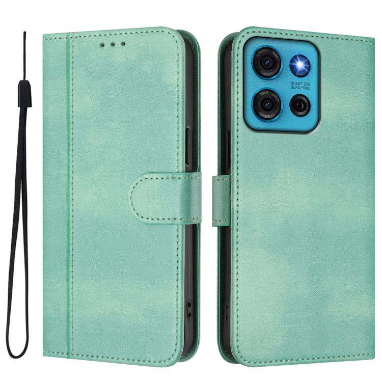 For Motorola Moto G75 5G Line Splicing Buckle Retro Leather Phone Case(Mint)