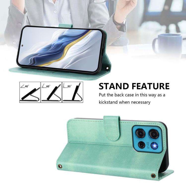 For Motorola Moto G75 5G Line Splicing Buckle Retro Leather Phone Case(Mint)
