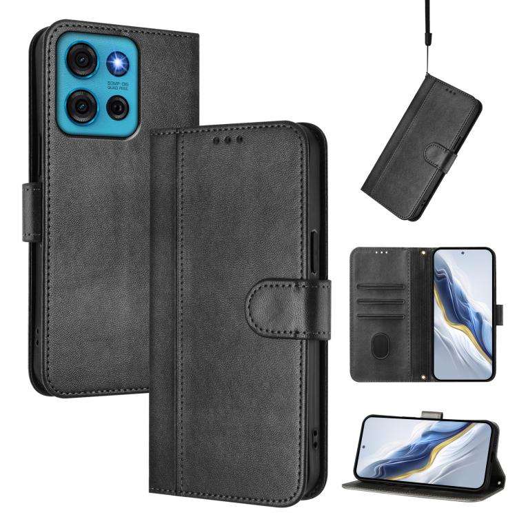 For Motorola Moto G75 5G Line Splicing Buckle Retro Leather Phone Case(Black)