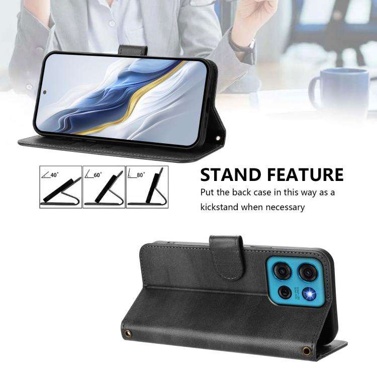 For Motorola Moto G75 5G Line Splicing Buckle Retro Leather Phone Case(Black)