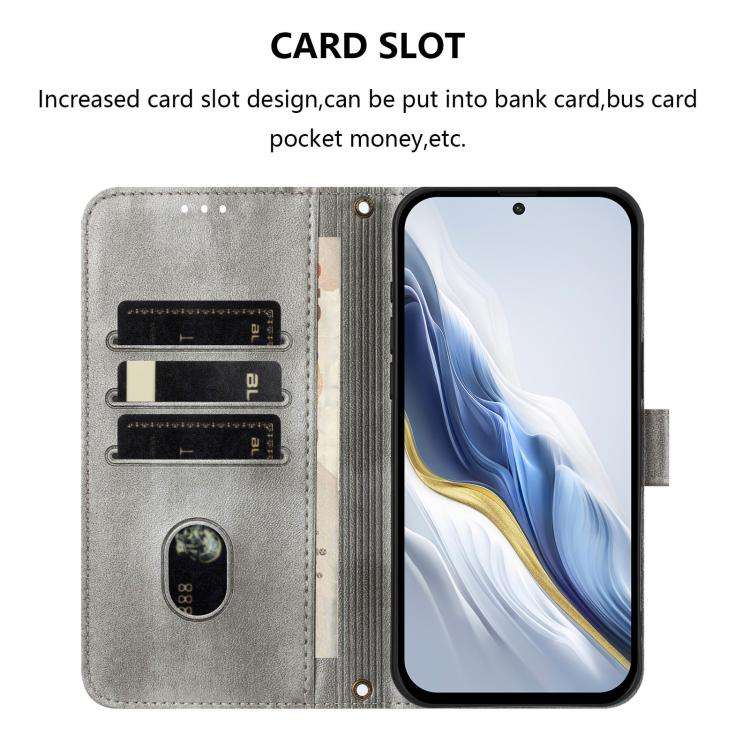 For Motorola Moto G75 5G Line Splicing Buckle Retro Leather Phone Case(Grey)