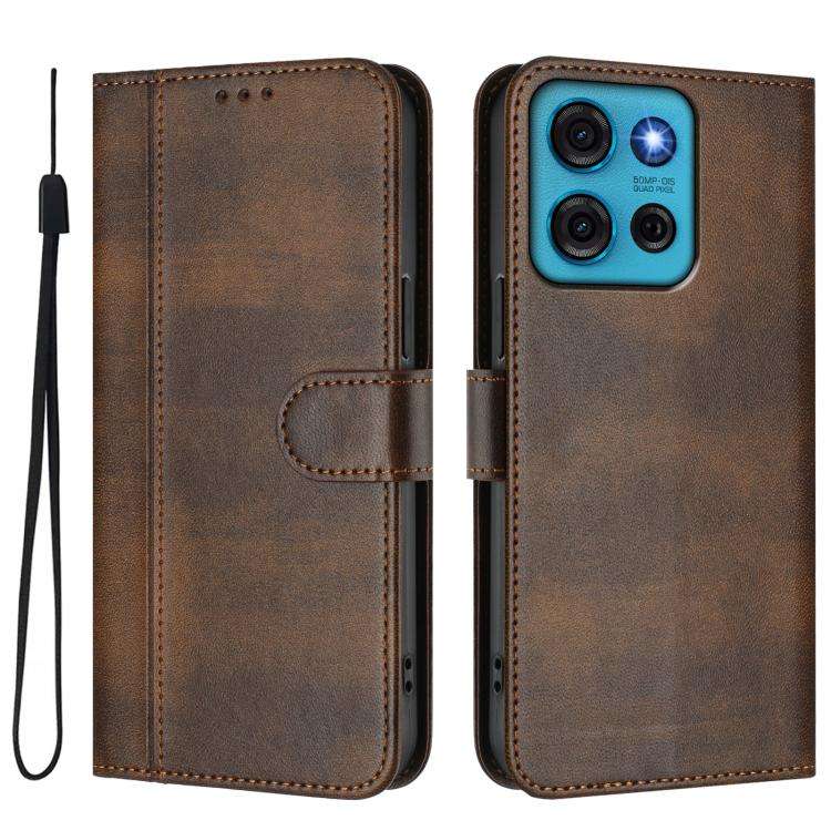For Motorola Moto G75 5G Line Splicing Buckle Retro Leather Phone Case(Brown)