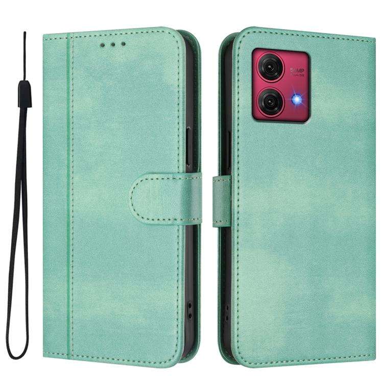 For Motorola Moto G84 5G Line Splicing Buckle Retro Leather Phone Case(Mint)