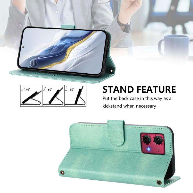 For Motorola Moto G84 5G Line Splicing Buckle Retro Leather Phone Case(Mint)