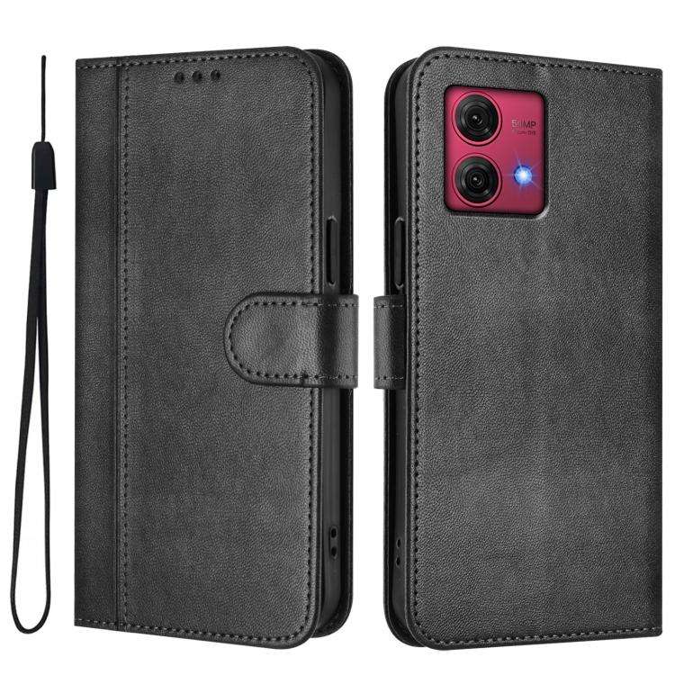 For Motorola Moto G84 5G Line Splicing Buckle Retro Leather Phone Case(Black)