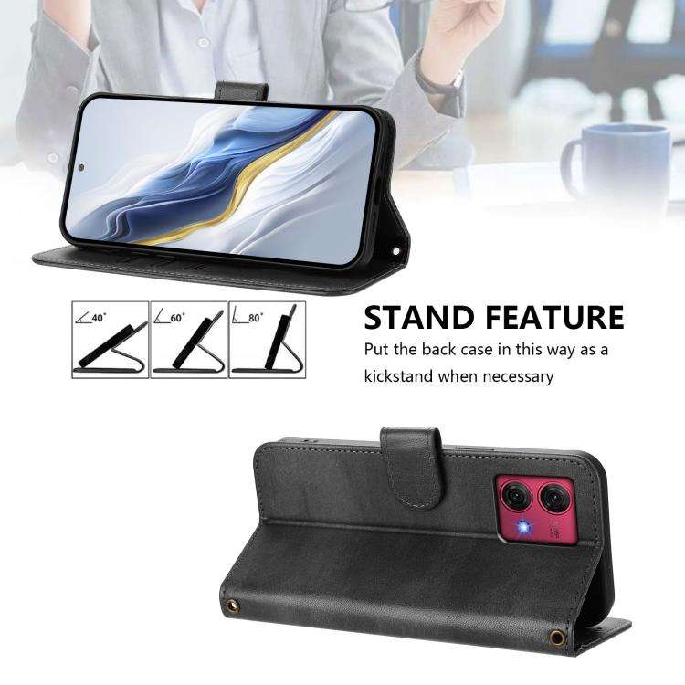 For Motorola Moto G84 5G Line Splicing Buckle Retro Leather Phone Case(Black)