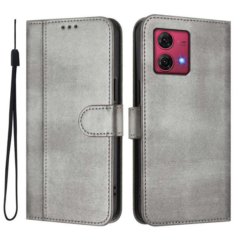 For Motorola Moto G84 5G Line Splicing Buckle Retro Leather Phone Case(Grey)