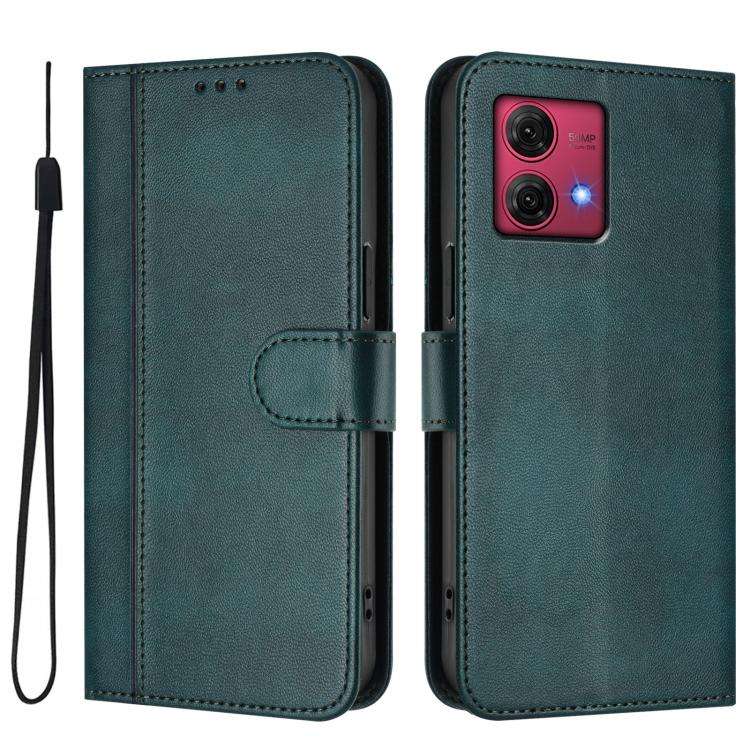 For Motorola Moto G84 5G Line Splicing Buckle Retro Leather Phone Case(Dark Green)
