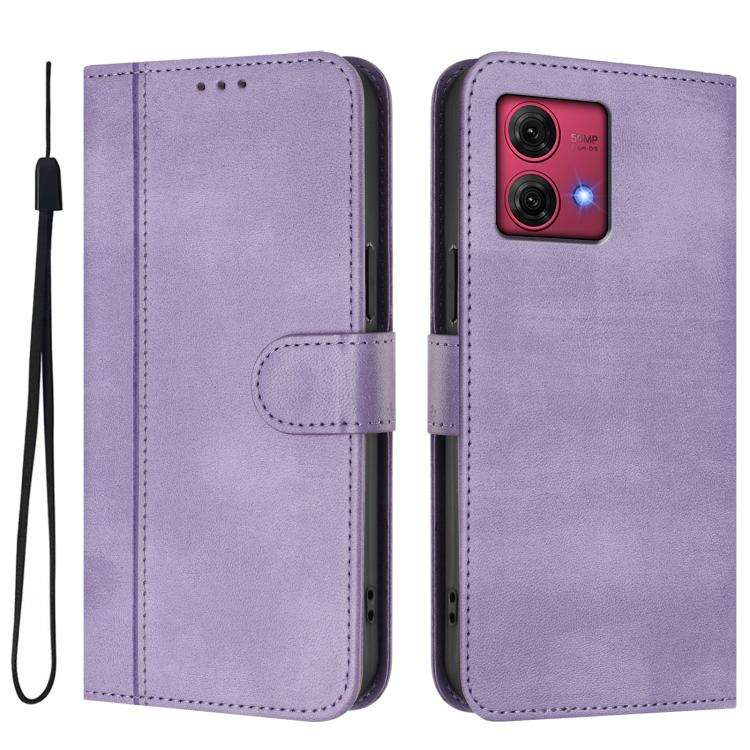 For Motorola Moto G84 5G Line Splicing Buckle Retro Leather Phone Case(Purple)