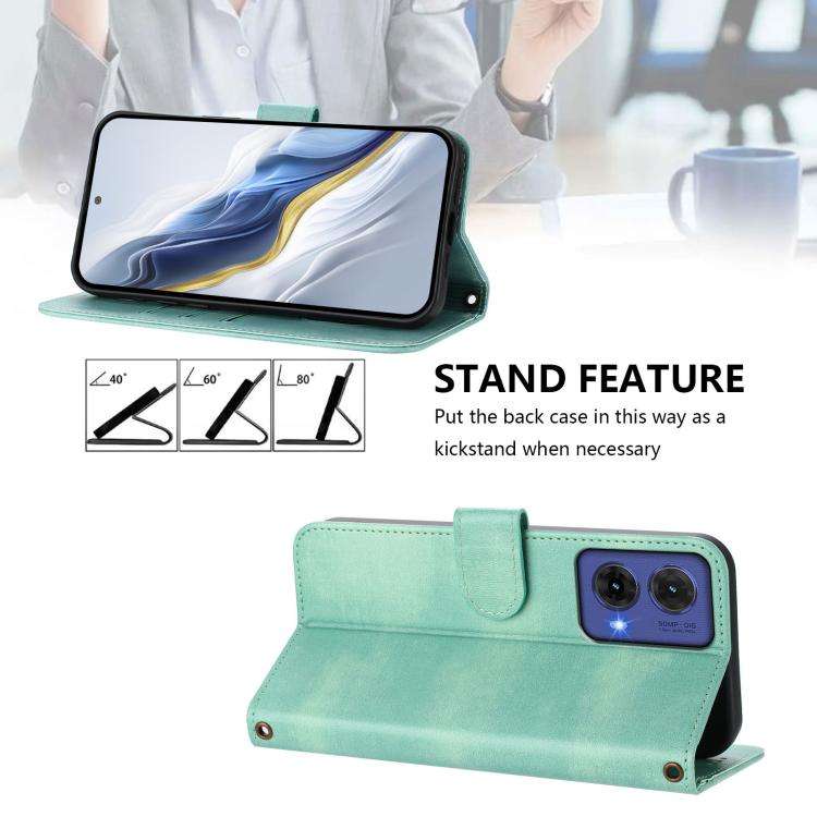 For Motorola Moto G85 5G Line Splicing Buckle Retro Leather Phone Case(Mint)