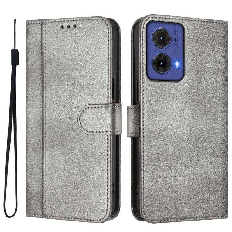 For Motorola Moto G85 5G Line Splicing Buckle Retro Leather Phone Case(Grey)
