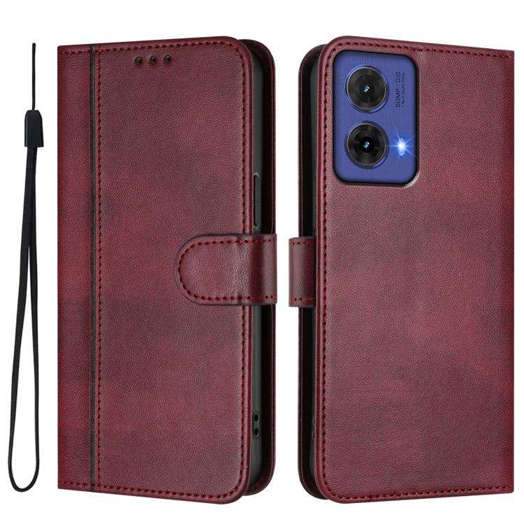 For Motorola Moto G85 5G Line Splicing Buckle Retro Leather Phone Case(Wine Red)