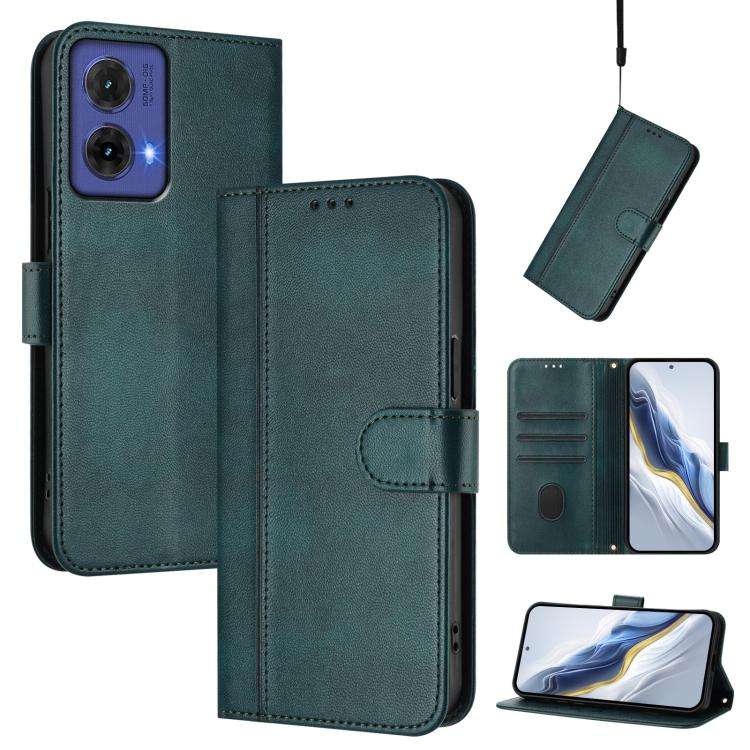 For Motorola Moto G85 5G Line Splicing Buckle Retro Leather Phone Case(Dark Green)