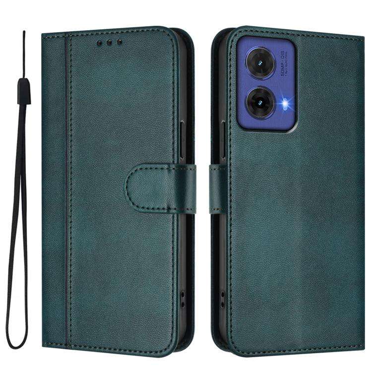For Motorola Moto G85 5G Line Splicing Buckle Retro Leather Phone Case(Dark Green)