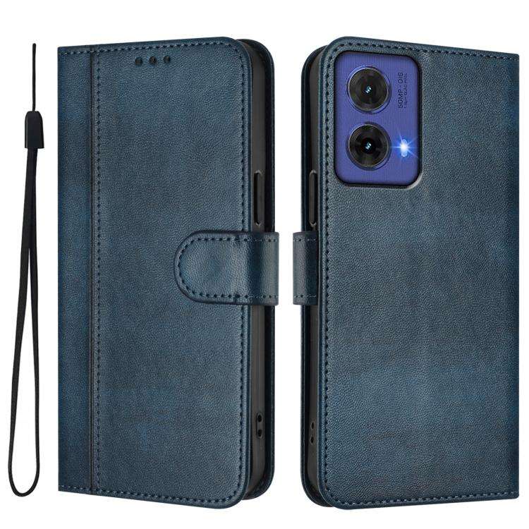 For Motorola Moto G85 5G Line Splicing Buckle Retro Leather Phone Case(Dark Blue)