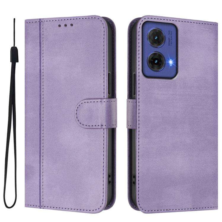 For Motorola Moto G85 5G Line Splicing Buckle Retro Leather Phone Case(Purple)