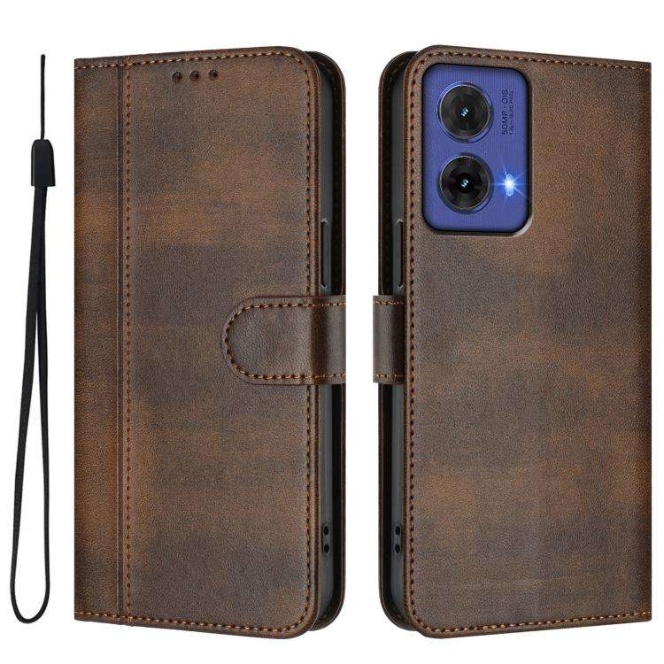 For Motorola Moto G85 5G Line Splicing Buckle Retro Leather Phone Case(Brown)