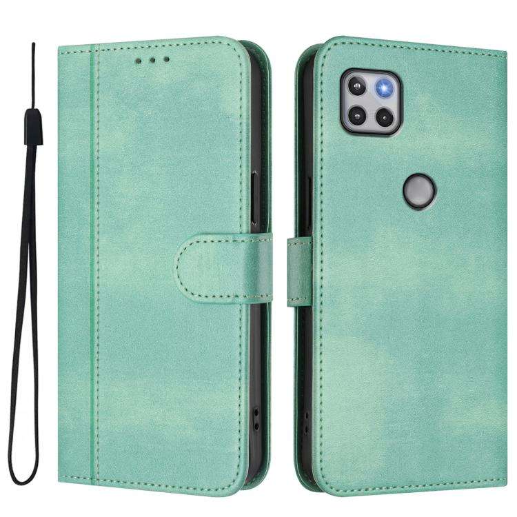 For Motorola Moto One 5G Ace 2021 Line Splicing Buckle Retro Leather Phone Case(Mint)