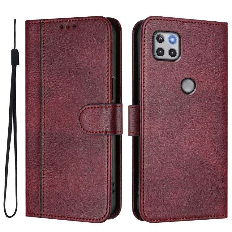 For Motorola Moto One 5G Ace 2021 Line Splicing Buckle Retro Leather Phone Case(Wine Red)