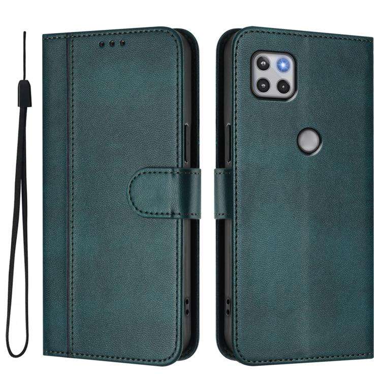 For Motorola Moto One 5G Ace 2021 Line Splicing Buckle Retro Leather Phone Case(Dark Green)