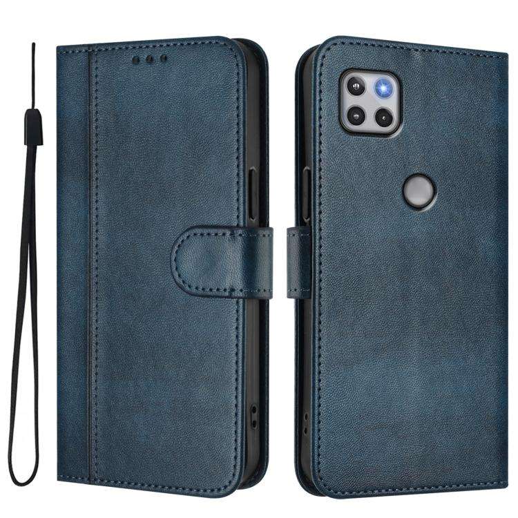 For Motorola Moto One 5G Ace 2021 Line Splicing Buckle Retro Leather Phone Case(Dark Blue)