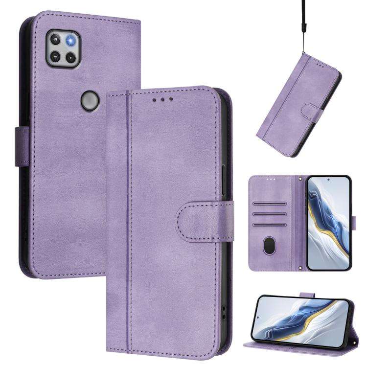 For Motorola Moto One 5G Ace 2021 Line Splicing Buckle Retro Leather Phone Case(Purple)