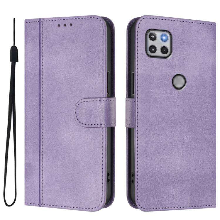 For Motorola Moto One 5G Ace 2021 Line Splicing Buckle Retro Leather Phone Case(Purple)