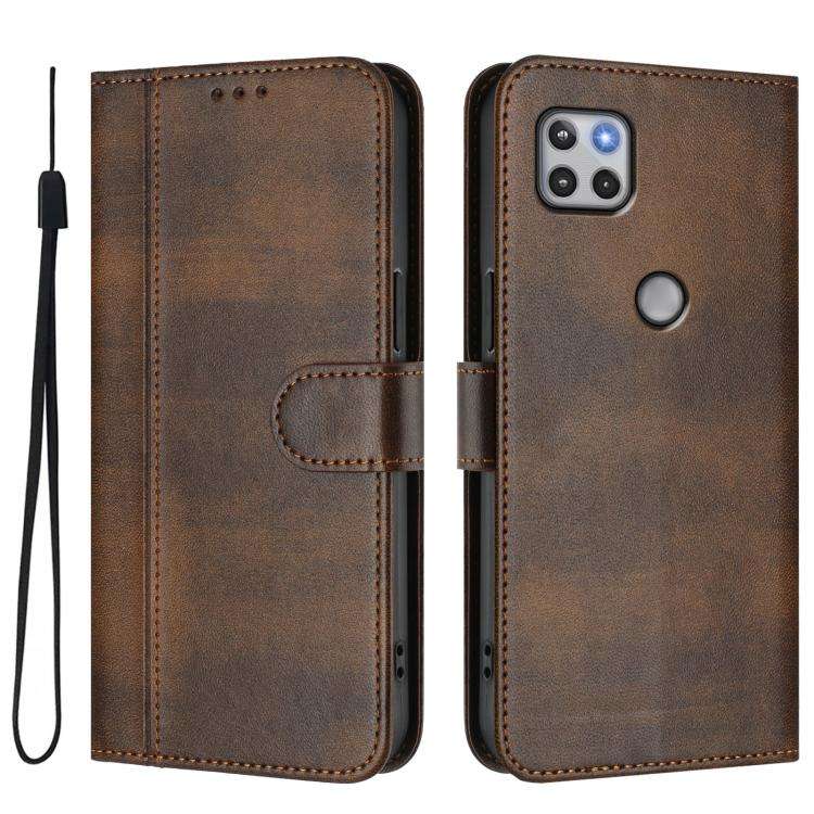 For Motorola Moto One 5G Ace 2021 Line Splicing Buckle Retro Leather Phone Case(Brown)