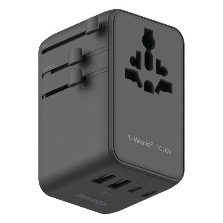 MOMAX UA23 1-World 2 4-Port Mini Universal Travel GaN Charger 100W with Dual AC(Black)