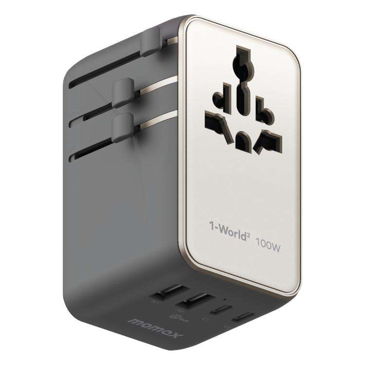 MOMAX UA23 1-World 2 4-Port Mini Universal Travel GaN Charger 100W with Dual AC(Titanium)