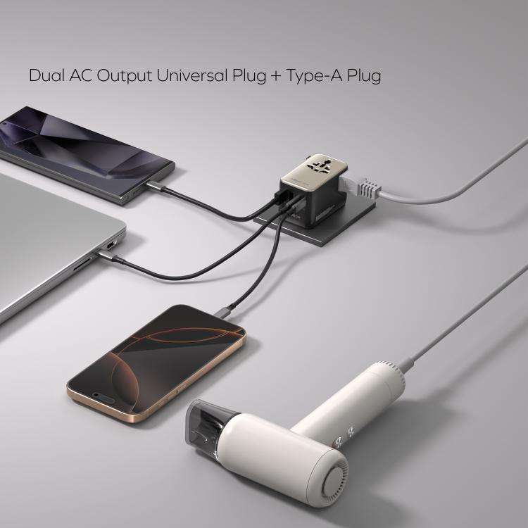 MOMAX UA23 1-World 2 4-Port Mini Universal Travel GaN Charger 100W with Dual AC(Titanium)