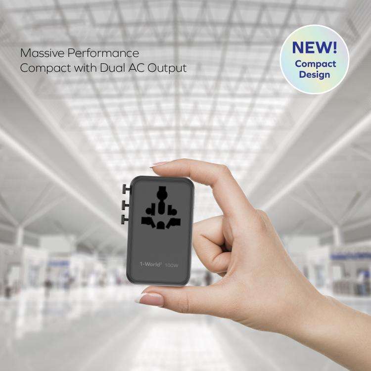 MOMAX UA23 1-World 2 4-Port Mini Universal Travel GaN Charger 100W with Dual AC(Titanium)