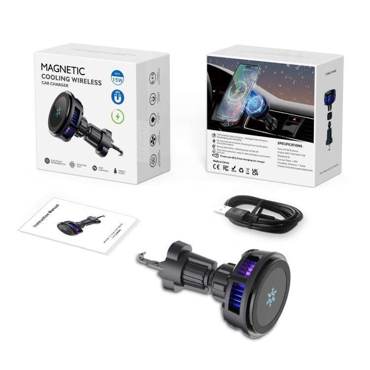 Q7 RGB Semiconductor Heat Dissipation 15W Car Wireless Charger Phone Holder(Black)