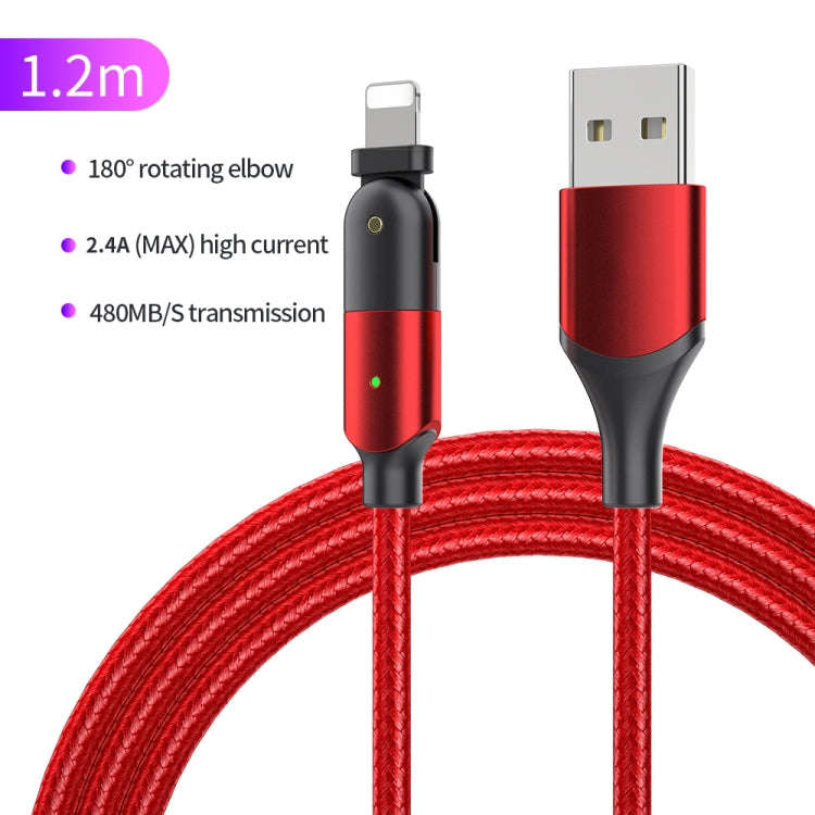 FXCL-WY09 2.4A USB to 8 Pin 180 Degree Rotating Elbow Charging Cable, Length:1.2m(Red)