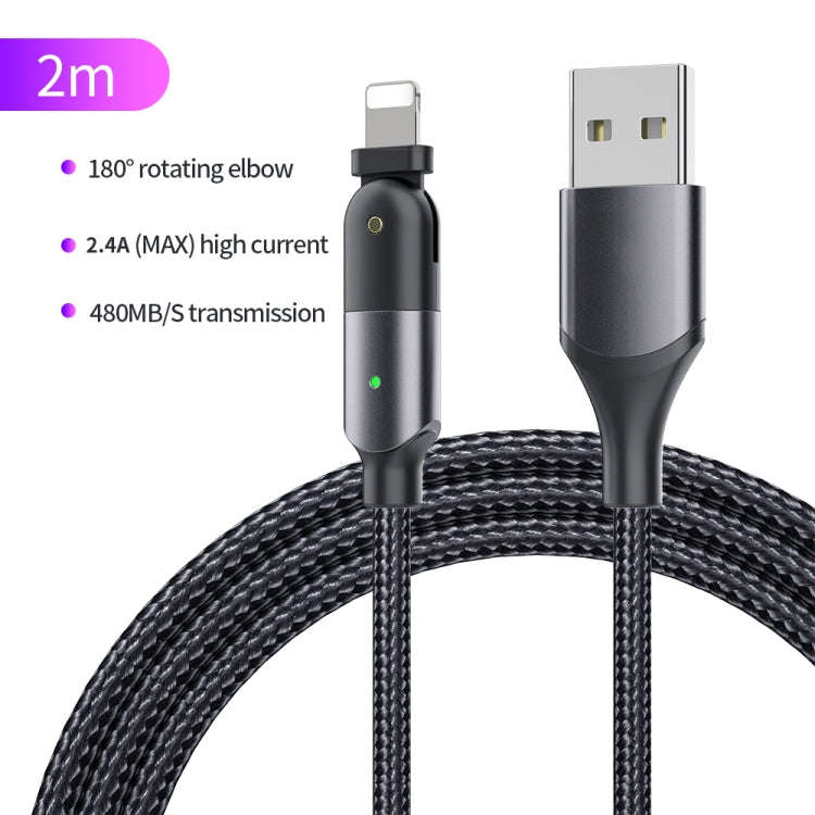 FXCL-WYA0G 2.4A USB to 8 Pin 180 Degree Rotating Elbow Charging Cable, Length:2m(Grey)