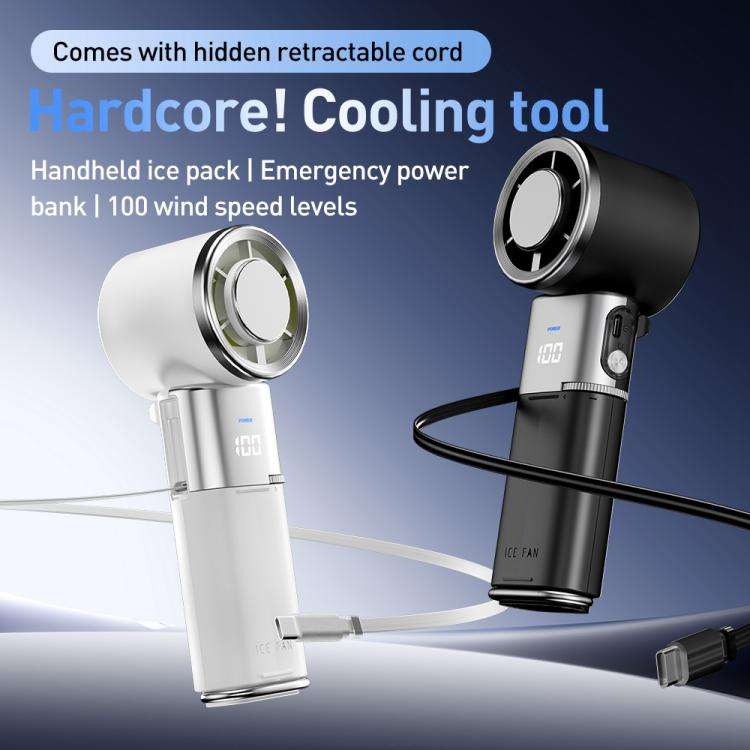 MF119 High Speed ??Ice Compress Handheld Fan with Retractable Cord(Black)