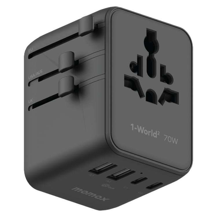 MOMAX UA22 1-World2 70W Dual AC Mini GaN Global Travel Fast Charging Socket(Black)