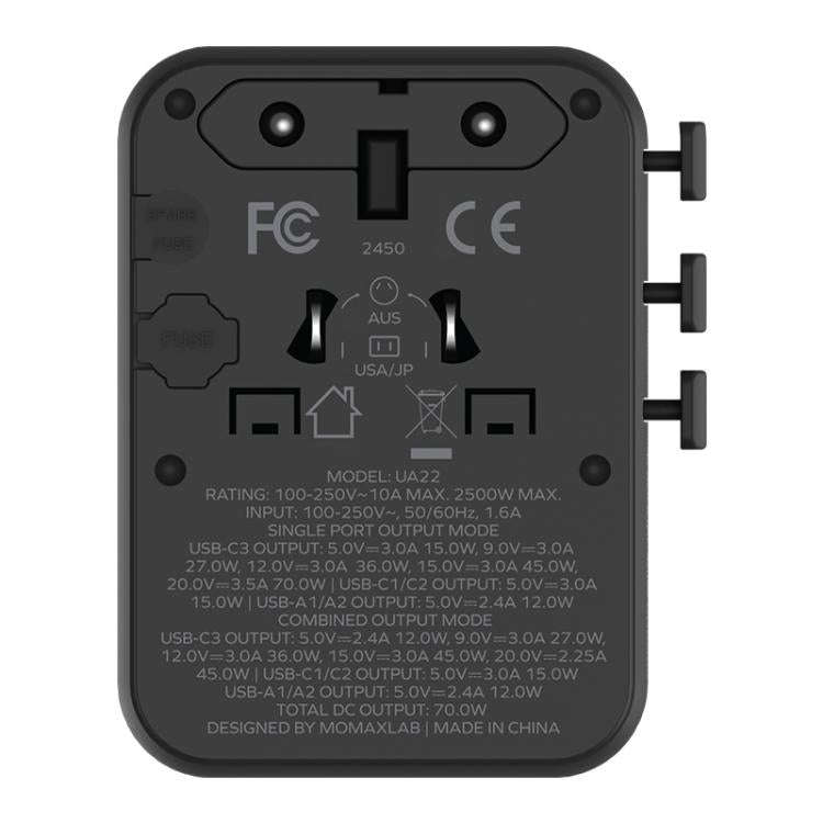 MOMAX UA22 1-World2 70W Dual AC Mini GaN Global Travel Fast Charging Socket(Black)