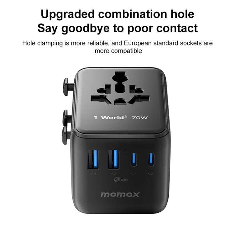 MOMAX UA22 1-World2 70W Dual AC Mini GaN Global Travel Fast Charging Socket(Black)