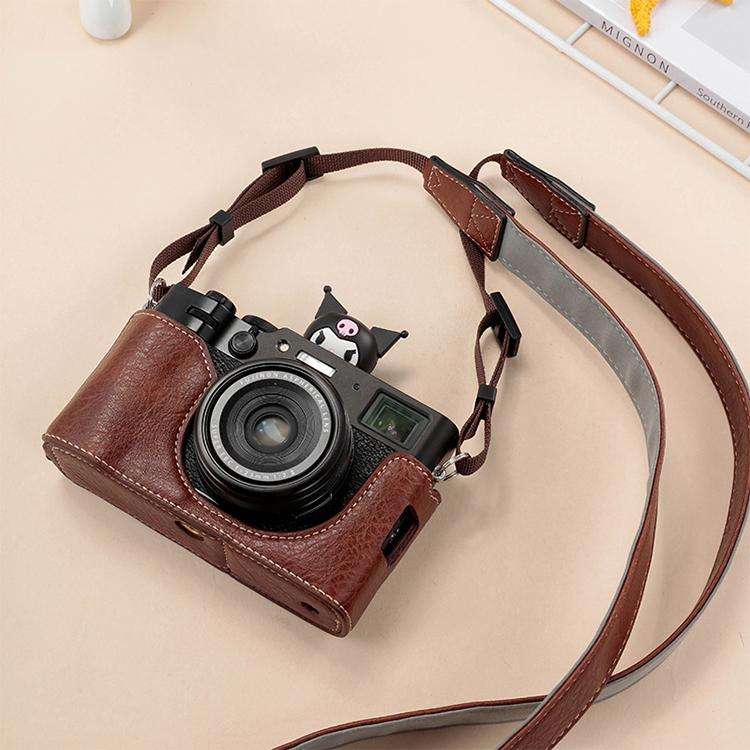 For FUJIFILM X100VI Buffalo Texture PU Leather Camera Half Case Base with Shoulder Strap(Coffee)