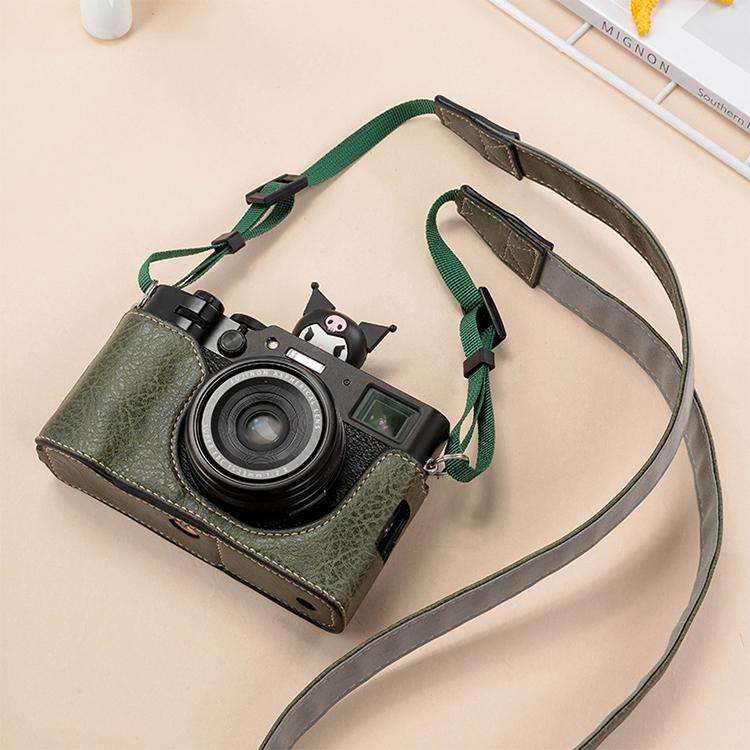 For FUJIFILM X100VI Buffalo Texture PU Leather Camera Half Case Base with Shoulder Strap(Green)